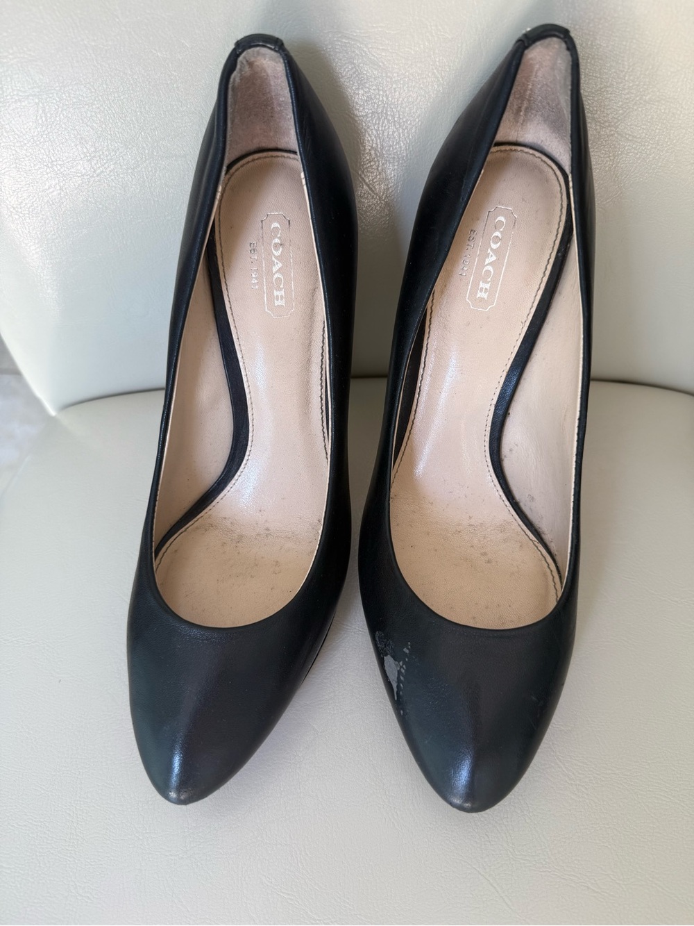COACH Black Leather Pointed Toe Pumps